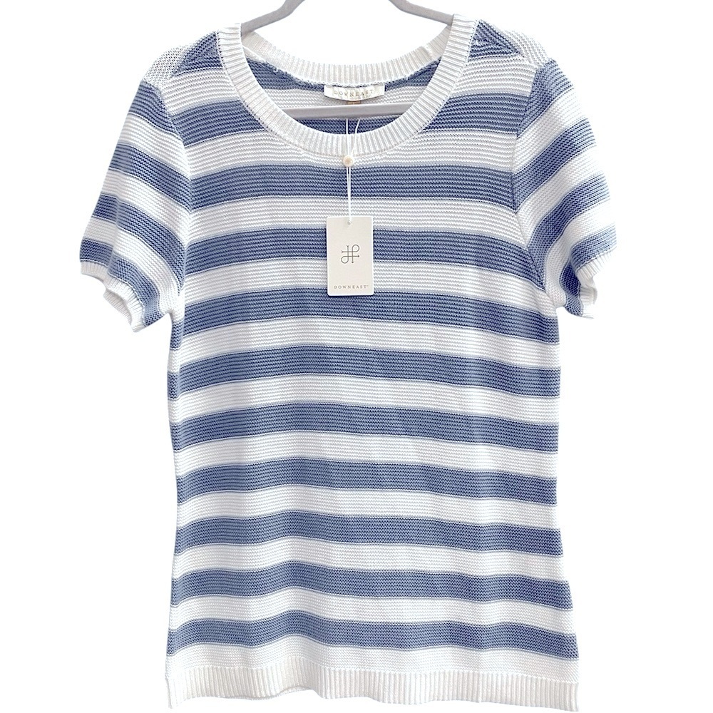 NWT DownEast Blue and White Striped Knit Top Size Large
